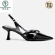 Woodpecker 2025 Été Nouveau chaton de cuir breveté noir Sandales à talons Sandales Toe Talon Slim Chaussures simples Points Talons hauts pour les femmes Black (3,5 cm) 9272 34