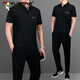 Traje de seda de hielo de papá de carpintero Summer Summer Middle-Egly Sportswear Atswear de colas cortas de mediana edad para hombres Traje de verano 753 azul oscuro [manga corta + pantalones] L [sugerido 100-120 Jin [Jin equivale a unos 0,5 kg]]]