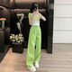 Yu Zhaolin (Yuzhaolin) 2025 Sommerer Modeanzug für modische altersreduzierende T-Shirt von Frauen mit hoher Taillenabschleife zweiteilige grüne Hose 7373b s