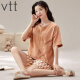 
VTT new pajamas with chest pads for summer women's short-sleeved shorts two-piece suit casual cartoons for home wear V short-sleeved suit: WP1047 M