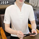 Jeep Spirit Ice Silk T-Shirt Herren kurzärmelig 2025 Neue Männer chinesischen Stil V-Ausschnitt mit halbärmeligem Sommer Thin Chinese Style T-Shirt E9871 Schwarz (eisiger glatt) 5xl