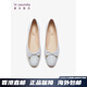 莱尔斯丹（le saunda）新款时尚优雅蝴蝶结拼接平跟女鞋单鞋5M15602 灰色 GYK 35