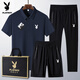 Playboy (PLAYBOY) dad summer suit for middle-aged and elderly casual ice silk POLO. shirt short-sleeved T-shirt 40-60 years old clothes black 6629 [shorts] suit M wear 95-110Jin [Jin equals 0.5 kg]