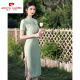 
Pier Cardin 2025 Cheongsam for the cheongsam for the 2025 exam, young green lace summer college entrance examination, winning fresh dress, usually worn 679 green big flower buckle 3XL