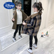 Disney (Disney) Girls Autumn and Winter Woolen Jacket 2025 New Children's Clothing Western Style Mid-Length Medium and Large Children's Tartan Coat Orange Velvet Thickening 130 cm