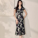 ROEYSHOUSE roe style V-neck waist-hugging dress for women 2025 summer elegant satin mid-length skirt 12171 color M