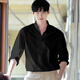 Kein Yinji Notitle Lee Jong-soo Star Personalisierte V-Ausschnitt handgefertigtes Langarmhemd Frühling Trendy Männer loser Designer Einfacher schwarzer C698 L