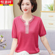 Hengyuanxiang Young Mother Mother Summer Sweater Тонкий ледяной шелк для женской футболки с короткими рукавами, контрастная мода, контрастная мода среднего возраста 9756 Pink M Рекомендуется 80-95JIN [JIN равно 0,5 кг]