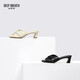 Deep Atem Tief Atem Frauenschuhe Schaffell weiche faltige dicke Absätze Jingshe bequeme High Heel Sandalen Ax14116 Weiß 39