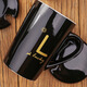 JINGREPUBLIC mug ceramic coffee cup tea cup large capacity 380ml with spoon lid Lucky series black