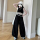 Mädchen im koreanischen Stil trendy und cooler Sommeranzug 2025 Neue Big Children's American Lace Work Clothes Wide-Bein Hosen Trendy Anzug [VL + Hosen] Kaufen Sie den Anzug erschwinglicher 140
