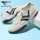 Sieben Wolf-Männerschuhe für Sommer schlagen atmungsaktive Stoffschuhe für Herren Schnüre-up-Freizeitschuhe Leichte bequeme Nicht-Schlupf-Sportschuhe weiße Schuhe weiß/blau 9854 40
