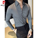 Pier Cardan-sensing large V-neck striped shirt men's long-sleeved business casual and handsome unscaling inner shirt sky blue spring and autumn blue A213-C6627 M Recommended 100-115Jin [Jin equals 0.5 kg]