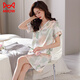 Catman (Miiow) New Nightgown for Women Summer Seda de seda de seda de manga corta Pajama delgada de verano de verano de verano Mint Mint M9928 [mangas cortas/almohadilla sin pecho] M 160