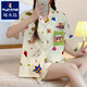 Pajama de caricatura de caricatura de pájaro cartilín para mujeres en verano de algodón puro de manga pura juego de tres piezas japonés Ins lindo estudiante Cardigan ropa casera #fs-tres piezas Set 14135 m [75-95Jin [Jin equivale a 0.5 kg]]