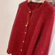 Gentle atmosphere sequin round neck sweater cardigan for women spring and autumn zodiac new year retro red soft waxy knitted jacket 1581 red