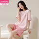 
Modal pajamas for women for summer shorts, cotton round neck thin sweet pink home clothing set can be worn outside Z9856 M [recommended to wear 80-100Jin [Jin equals 0.5 kg]]