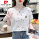 Pierre cardin pure i cotton printed short-sleeved T-shirt for women 2025 summer new loose print design versatile T-shirt top trend 1396# white S suitable for 80-99Jin [Jin equals 0.5 kg]