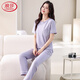 Langsha Pajama для женщин Thin Thin 2025 Новые брюки с короткими рукавами чистого хлопка набор домашней одежды Лето-хлопок можно носить за пределами 7374 Грин Зеленый M 80-100-джин [Джин равен 0,5 кг]