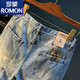 ROMON Summer Casual Shorts Men's Large Size Light Color Cotton Five-Part Jeans Trendy Embroidery High-end Men's Straight-Part Mid-Part Blue [XY9922] 28 Suitable for weight 95-108Jin [Jin equals 0.5 kg]