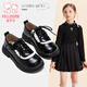 Fuluo Mi Girls' Small Leather Shoes Spring and Autumn Sweet and Fashionable Versatile Shoes Little Girls Campus Fashion Etiquette Shoes Black 33