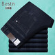 
Baiston high-end super soft stretch jeans for men middle-aged autumn and winter thick straight high waist loose casual trousers bsd/2629 blue 29
