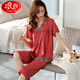 Langsha High-End Pyjamas für Frauen im Sommerkämmte Baumwolle kurzärmelige Kumpelhosen Zwei-teilige Sommerdünne Mutter mit mittlerem Alter Home Kleidung R6623 Dark Pulver High-End Pure Cotton Croped Hosen m Standardcode M80Jin [Jin gleich 0,5 kg] 100jin [Jin Equals Equals gleichen 0,5 kg]