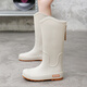 Han Linnu High Tube Rain Boots для женщин 2025 Новые наружные дождевые ботинки Водонепроницаемые и не скользящие туфли для воды для дождливых туфель для обуви для спешных морских резиновых туфлей [стиль края-простой и универсальный] не совсем белый 37