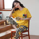 Langsha 100% pyjamas en coton pur pour les femmes au printemps et en été pantalon à manches courtes Femmes lâches décontractées Vêtements de maison de style coréen pour le costume d'automne T-9711 (pantalon à manches court)