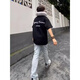 
POUM short-sleeved T-shirt men's 2025 summer loose American high street trendy brand letter printed T-shirt top YGWP-M691 black L