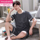 Modal Herren Pyjamas für Herren Sommer Baumwolle kurzärmelige Home-Kleidung für den Sommer mittleren Alters und Fettplus-Größe Set 9930 [H-Serie Herren Kurz-/Schläfer-Kurz-/Hosenanzug] XL [Vorgeschlagen 130-150jin [Jin gleich 0,5 kg]]