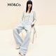 
MO/Co.[active series] Jeans 2025 autumn new product drawstring mid-waist pinch wide-leg pants MBE3JEN008 denim blue S/S