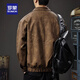 Romon Jacket Men's 2025 Autumn and Winter Maillard Retro Leather Jacket Cotton Thickened American Casual Handsome Leather Jacket Brown M (Suitable weight 110-130 Jin Jin equals 0.5 kg)