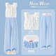Pitt Girls Set 2025 Frühlings- und Sommer Neue Kinder modische zweiteilige Set Big Children's Summer Internet Promi Wide Legs Hosen Kleidung 19119 Weiß 15277 Blau 120 cm