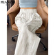 Pantalon occasionnel de la soie glaciaire fabriquée en coton pour les femmes en été 2025 Nouvelle version étroite mince étroite pantalon à jambes droites drapés 177 Black [haute qualité 17,5] L 100-120Jin [Jin est égal à 0,5 kg]