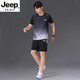 JEEP SPIRIT高端运动冰丝T恤男士速干短袖跑步套装夏季球衣篮球羽毛球服新品 jp-9901黑灰套装 M
