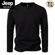 JEEP SPIRIT 300g heavy cotton large size slim henley collar long-sleeved T-shirt men's spring and autumn solid color sports fitness T-shirt military green XL