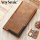 Anysmic High-End Light Luxury Brand-Tasche Herrenbeutel High-End Retro Herren Brieftasche vielseitiges Cowhide Langes Lederkarten Brieftasche Brieftasche schwarz 19.5*10
