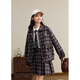 Zihan (ZIHAN) Zihan retro college style coffee grid jacket pleated skirt top and bottom suit skirt women 2025 autumn new style coffee grid M