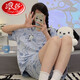 浪莎2025夏季睡衣女款纯棉短袖短裤套装卡通薄款胖MM加大码可外穿睡衣 694卡皮巴拉+691黑纹熊 M[建议80-98斤] 均码