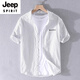 JEEP SPIRIT男士条纹衬衫短袖宽松夏季薄款日系休闲百搭棉衬衣夏装衣服 9721白色 M 斤左右