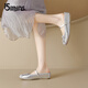 15 minutos Baotou zapatillas para mujeres en verano New Bow plano Sole Ballet Mary Jane Semi-Travel D1429AQ5 Silver 35