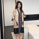 
Uniqkuku [same style in the mall] pajamas women's summer playful and cute V-neck cardigan loose large version nightgown 2694-black one size