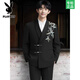 Playboy Suit Shop Loose Embroidery Wedding New Chinese Suit Suit Engagement Groom Wedding Banquet Zhongshan Men's Clothing Black Suit + Pants + Black Gold Button Shirt S