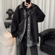 星宿摇（xingsuyao）牛仔拼接假两件开衫毛衣外套男春秋季设计感针织衫休闲宽松毛线衣 黑色 高质量 S