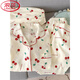 LangSha (LangSha) pure cotton gauze pajamas for women short-sleeved trousers summer three-piece set sweet cherry outerwear cardigan home clothes spring and autumn Yunduo Cotton-9905# black love three-piece set M Recommended 75-100Jin [Jin equals 0.5 kg]]