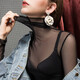 Slim high collar inner long sleeve lace bottoming shirt for women summer thin fairy mesh top white fungus edge T-shirt black L weight 110Jin Jin equals about 0.5 kg
