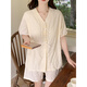 Calculat/Keen(CALCULAT/KEEN) CK2025 new style solid color short-sleeved pajamas for women in summer sweet and simple cardigan home clothing set 9225XI solid color lace apricot color [fixed chest pad] L