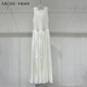
Cabinet synchronous summer new round neck sleeveless knitted splicing long dress temperament white skirt cream rice sleeveless knitted skirt 9898 L