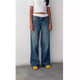 
American retro low waist non-elastic wash straight jeans for women in autumn new street wide-leg denim women's pants 12176 dark blue XS